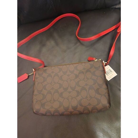NWT Coach Signature East/West Crossbody F52657 Purse with red Interior and cross - Picture 3 of 7